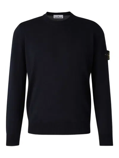 Stone Island Lightweight Wool Crew Neck Pullover In Blue