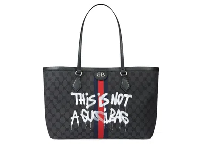 Pre-owned Gucci Women's  X Balenciaga The Hacker Project Graffiti Medium Tote Bag In Black