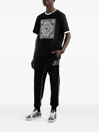 Dolce & Gabbana Jersey Trousers With Print And Embroidery In Black