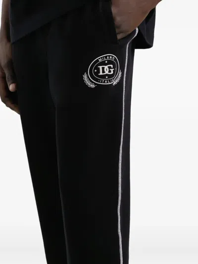 Dolce & Gabbana Jersey Trousers With Print And Embroidery In Black