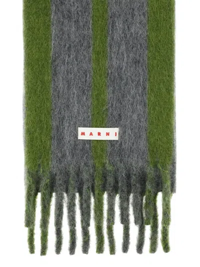Marni Grey Mohair Blend Scarf With Fringes In Gray
