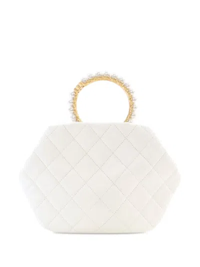 Pre-owned Chanel 2021-2024 Quilted Lambskin Pearl Crown Handle Clutch Bag