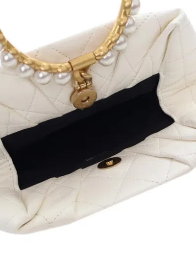 Pre-owned Chanel 2021-2024 Quilted Lambskin Pearl Crown Handle Clutch Bag