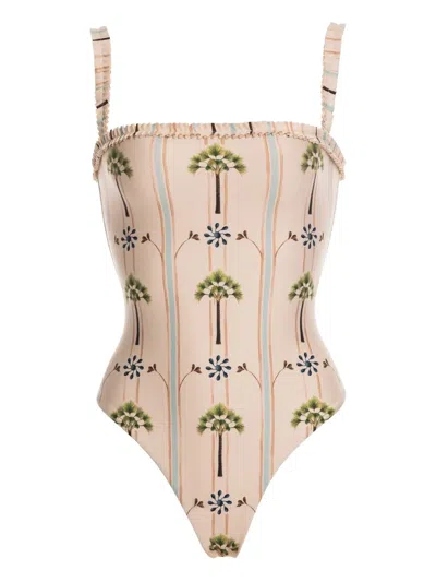 Agua By Agua Bendita Limón Moriche Palm-tree Ruffled Swimsuit