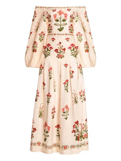 Agua By Agua Bendita Senlis Canna Off-shoulder Floral Print Dress In Orange