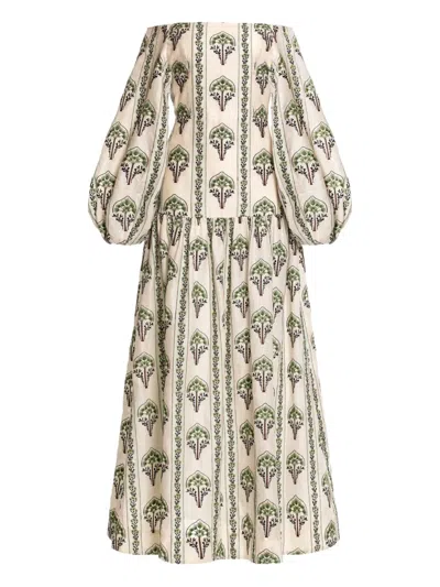 Agua By Agua Bendita Senlis Moriche Floral Tiered Dress In Green