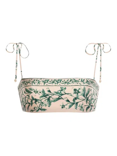 Agua By Agua Bendita Primavera Ceiba Floral-print Tie-strap Bikini Top In Neutral