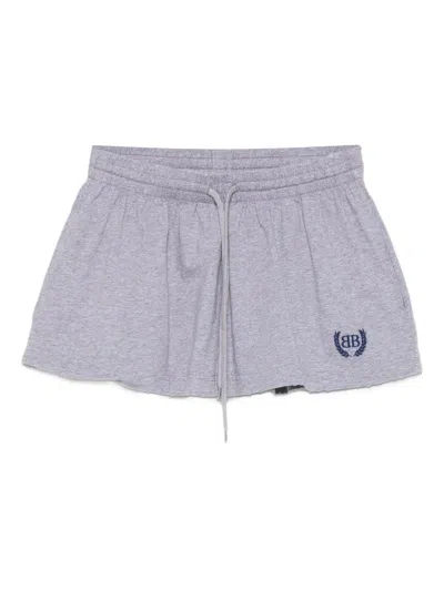 Balenciaga Grey Miniskirt With Logo Embroidery On The Front And Elastic Drawstring Waist In Cotton Woman