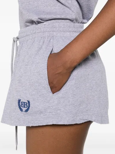 Balenciaga Grey Miniskirt With Logo Embroidery On The Front And Elastic Drawstring Waist In Cotton Woman