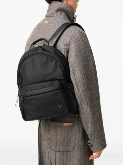 Ami Alexandre Mattiussi Ami Backpack Bag In Smooth Black Polyamide