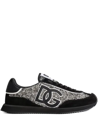 Dolce & Gabbana Low-top Wool Sneakers With Suede Inserts In Black