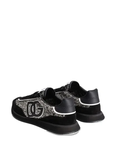 Dolce & Gabbana Low-top Wool Sneakers With Suede Inserts In Black