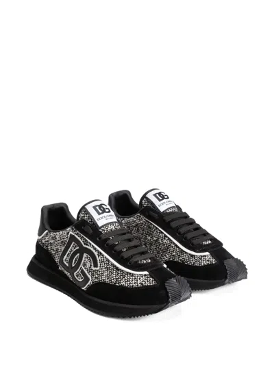 Dolce & Gabbana Low-top Wool Sneakers With Suede Inserts In Black