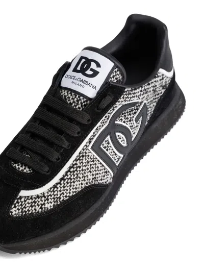 Dolce & Gabbana Low-top Wool Sneakers With Suede Inserts In Black