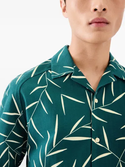 Jacquemus Leaf Print Short Sleeve Shirt With Pocket In Green