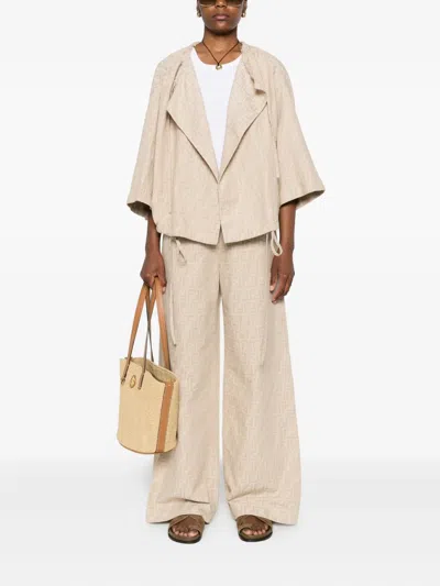Fendi Ff-jacquard Elasticated-waist Trousers In Neutral