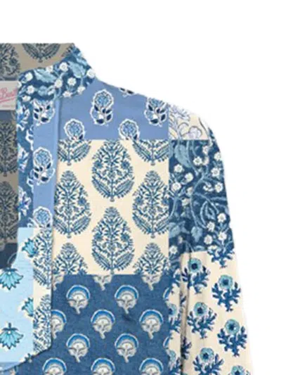 Mc2 Saint Barth Floral-print Patchwork Tunic Top In Blue