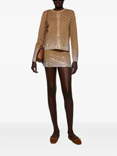 Gucci Gg Monogram Crystal-embellished Cardigan