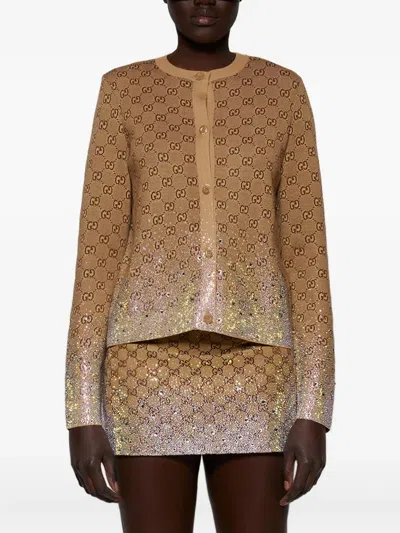 Gucci Gg Monogram Crystal-embellished Cardigan