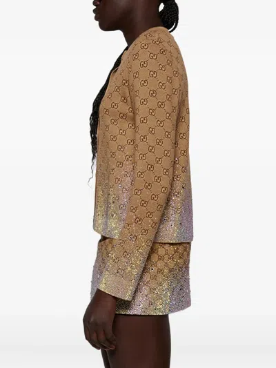 Gucci Gg Monogram Crystal-embellished Cardigan