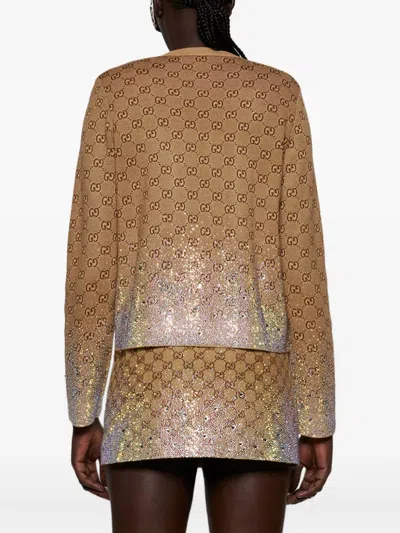 Gucci Gg Monogram Crystal-embellished Cardigan