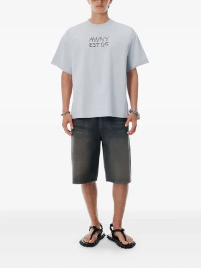 Alexander Wang Light Grey Cotton Boxy Logo T-shirt In Gray