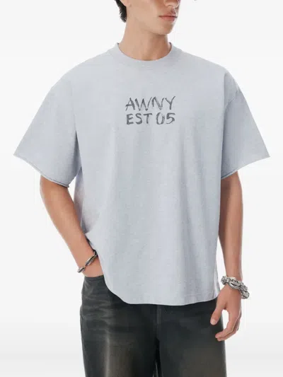 Alexander Wang Light Grey Cotton Boxy Logo T-shirt In Gray