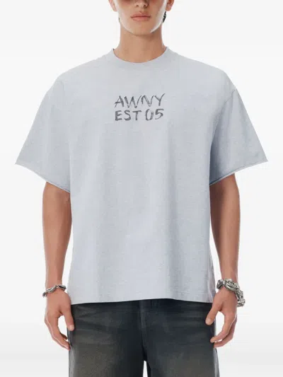 Alexander Wang Light Grey Cotton Boxy Logo T-shirt In Gray