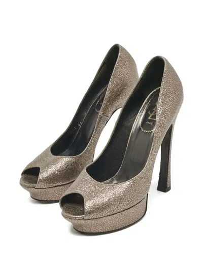 Pre-owned Saint Laurent 150mm Platform Peep-toe Pumps