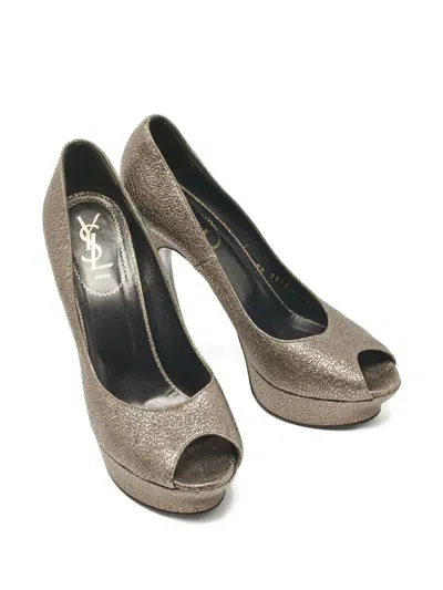 Pre-owned Saint Laurent 150mm Platform Peep-toe Pumps