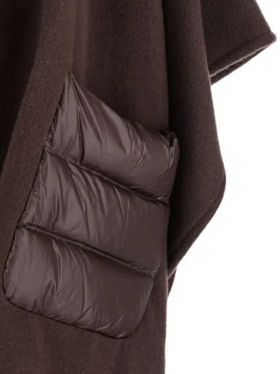 Herno Brown Cape With Drawstring Collar And Fringed Hem In Tech Fabric Woman In Brown