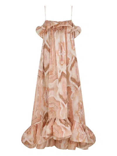 Zimmermann Illuminate Flounce Gown In Brown
