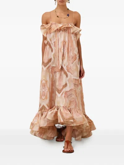 Zimmermann Illuminate Flounce Gown In Brown