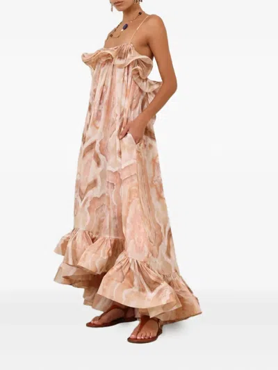Zimmermann Illuminate Flounce Gown In Brown