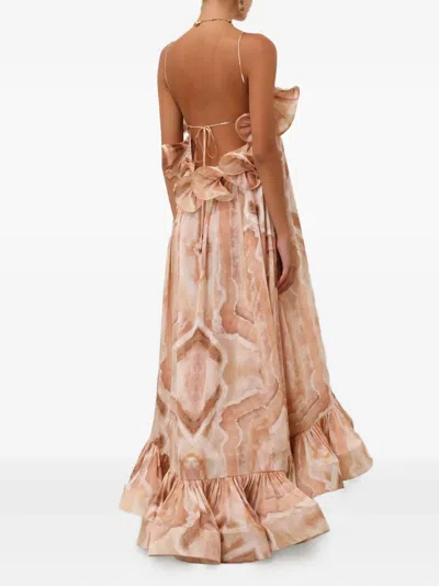 Zimmermann Illuminate Flounce Gown In Brown