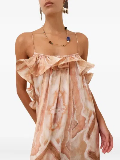 Zimmermann Illuminate Flounce Gown In Brown
