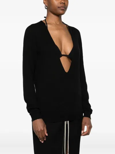 Rick Owens V-neck Sweater In Black