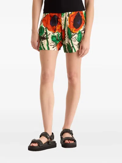 Wales Bonner Poppy-print Elasticated Shorts