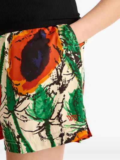 Wales Bonner Poppy-print Elasticated Shorts