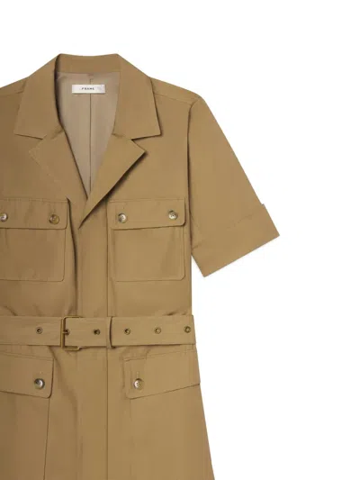 Frame Womens Khaki Tan Utility Patch-pocket Belted Cotton-blend Playsuit In Brown