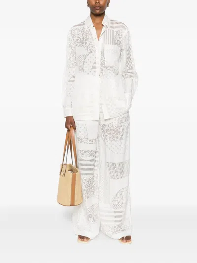 Fendi Lace-panel Trousers In White