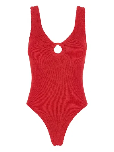 Hunza G Hg Celine Plunge Fab Hoop Swimsuit In Red