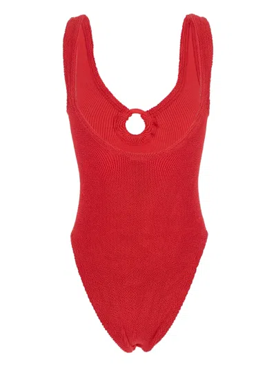 Hunza G Hg Celine Plunge Fab Hoop Swimsuit In Red