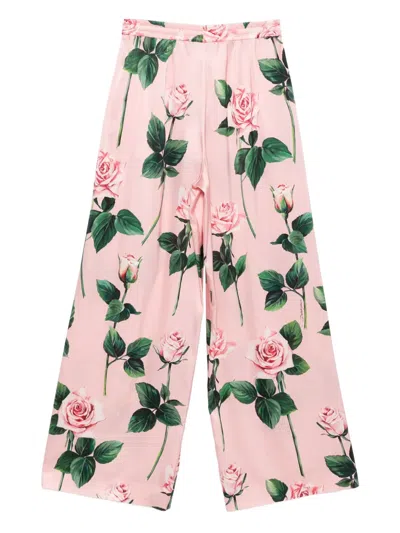 Dolce & Gabbana Floral-print Silk Straight-leg Trousers