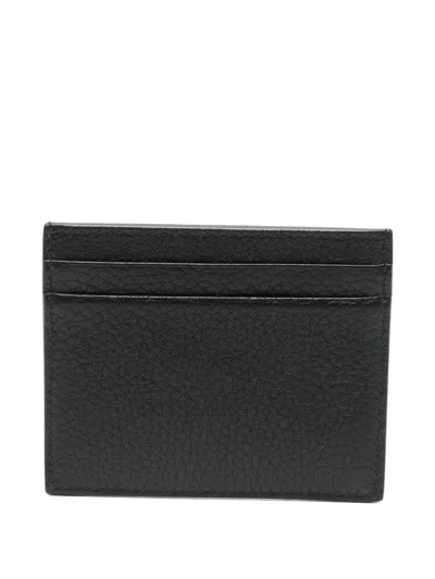 Valentino Garavani Leather Card Holder With Textured Finish And Studded Design In Black