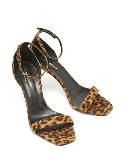Pre-owned Saint Laurent 95mm Leopard-print Suede Sandals