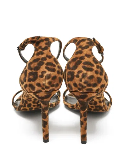 Pre-owned Saint Laurent 95mm Leopard-print Suede Sandals