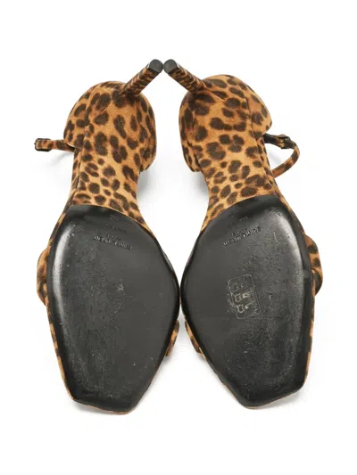 Pre-owned Saint Laurent 95mm Leopard-print Suede Sandals