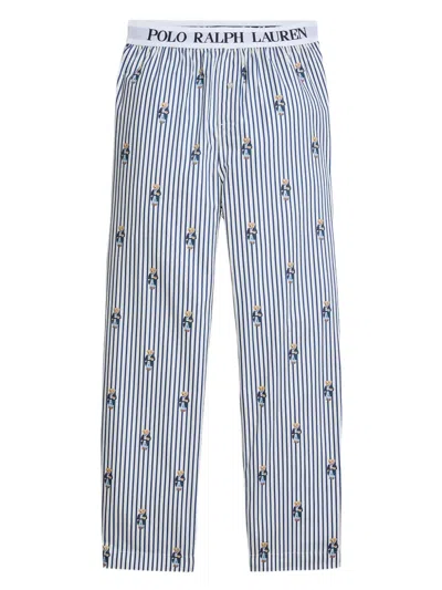 Polo Ralph Lauren Striped Bear-print Pajama Bottoms In Blue