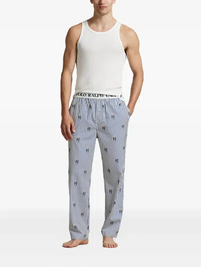 Polo Ralph Lauren Striped Bear-print Pajama Bottoms In Blue